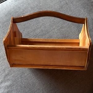 Wooden Handled Toolbox Caddy - Natural Wood